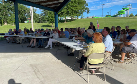 Rotary Club members from the twin clubs of Kirksville met at the Ray Klinginsmith Amphitheater at Rotary Park for an officer installation ceremony.