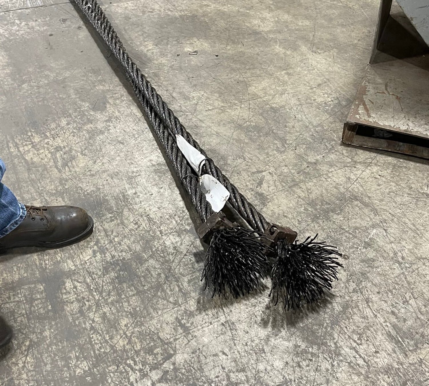 Example of “brooming” wire rope in preparation for attached an end termination