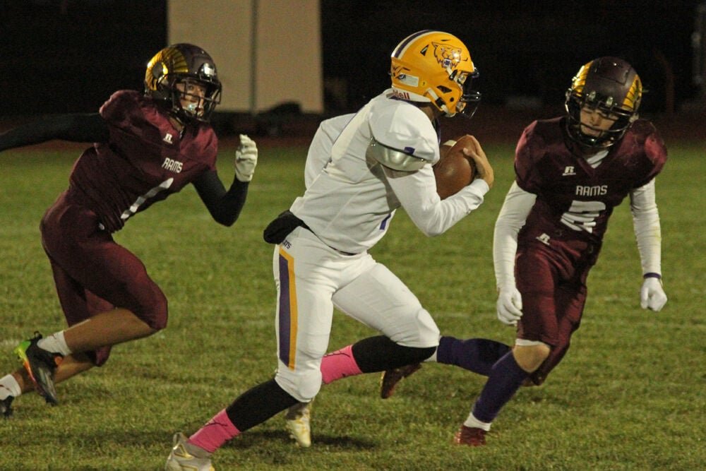 Schuyler County's Elliot Sevits (left) and Mayson Humphrey chase down a King City player in the game on Oct. 7. 
