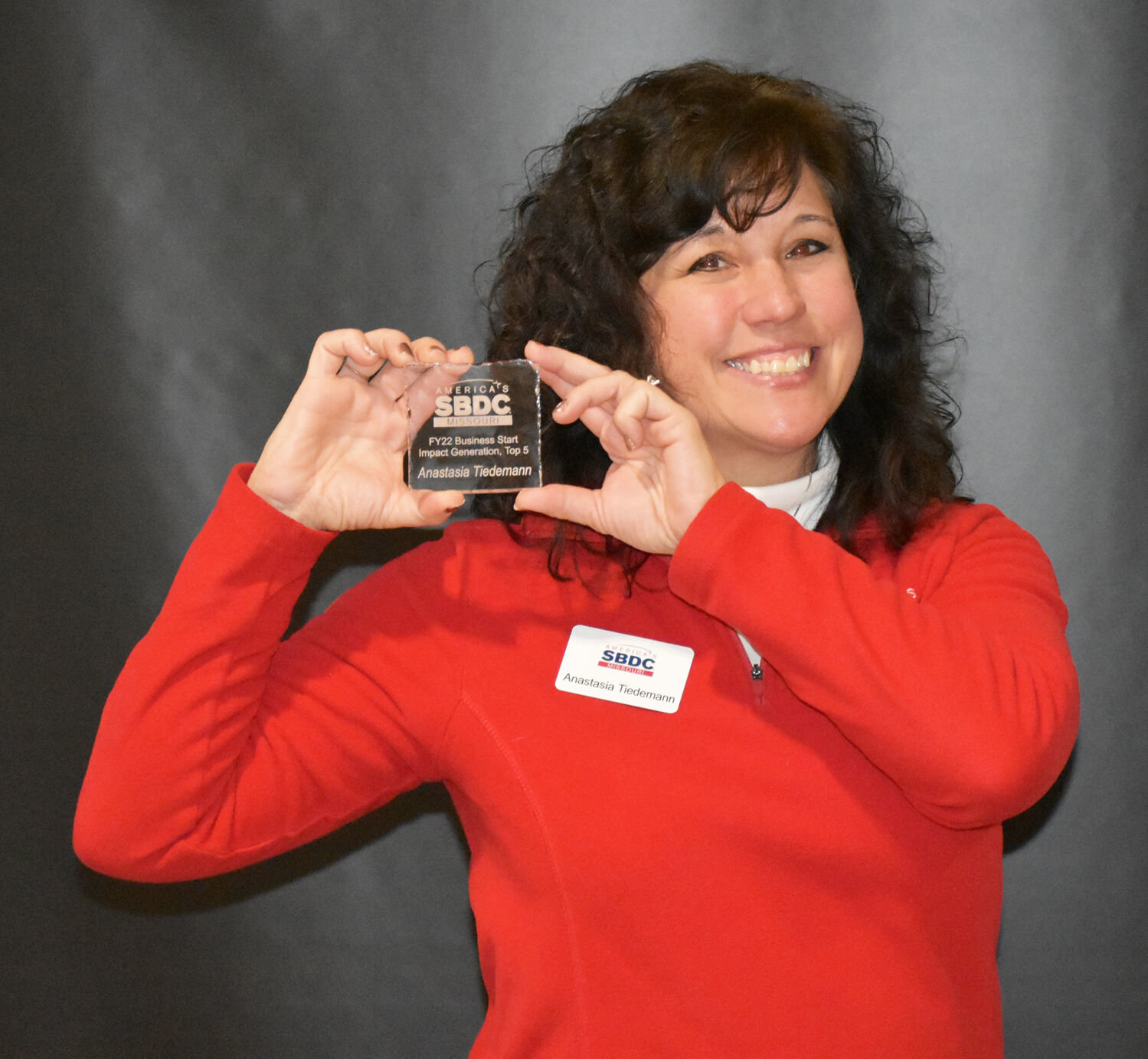 Kirksville Small Business Counselor Anastasia Tiedemann won an award for Top 5 Greatest Impact Generation: Business starts.