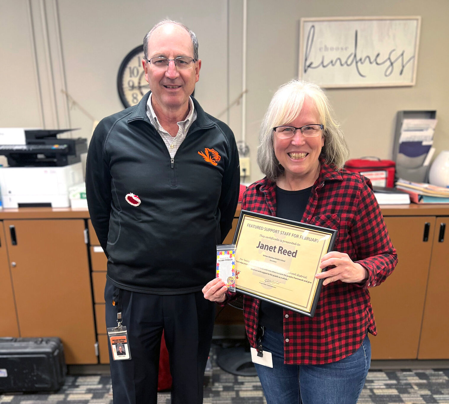 Janet Reed is from Kirksville and has worked for Kirksville R-III for 36 years, nine in the main office of William Matthews Middle School. "Thank you for this recognition," she said. "I love working with our fabulous students and staff at WMMS!"
