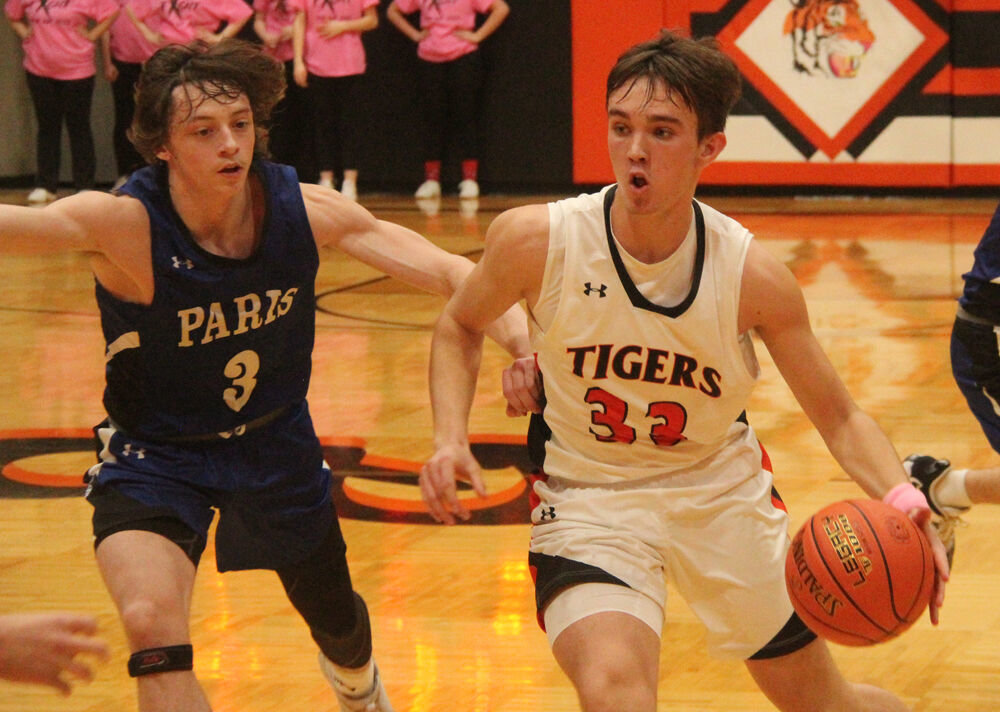 Brashear junior Carson Erwin gets past a Paris defender in the game on Feb. 14. 