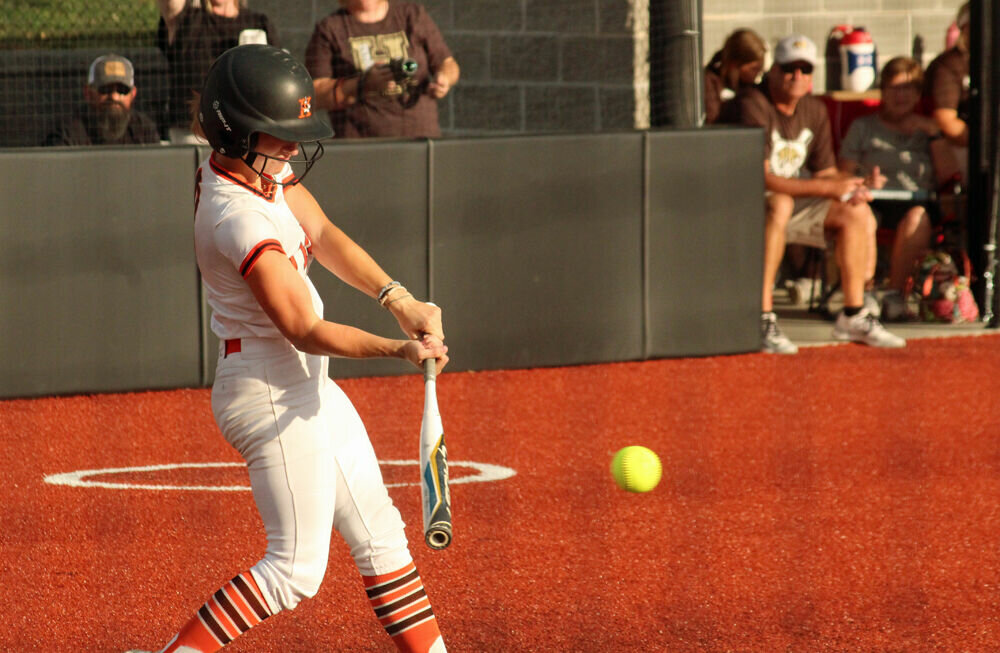 Kirksville senior Gracelynn Johnston looks to square up a pitch in the game against Highland on Sept. 14. 