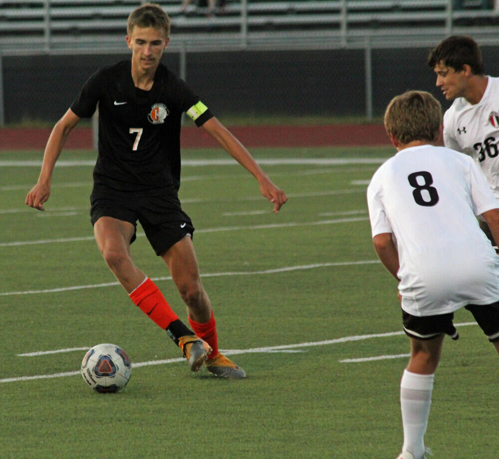 Kirksville senior Gavin Pike looks to find a gap in the Chillicothe defense in the match on Sept. 26. 