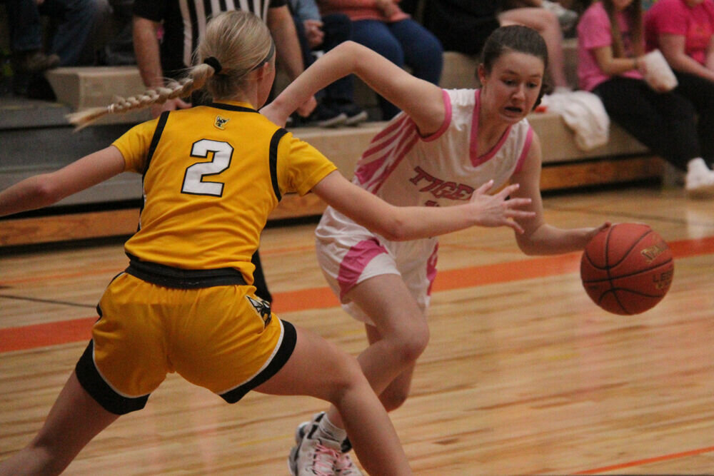 Kirksville freshman Megan Kinney drives into the paint in the game against Fulton on Feb. 9. 