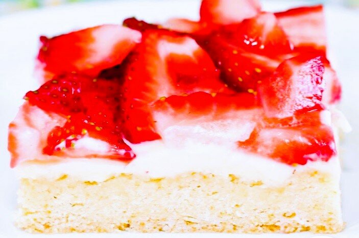 Strawberries and cream cheesecake squares still say 