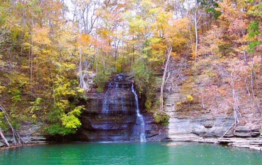Beautiful Cooper Falls at Pickwick Lake in J. P. Coleman State Park is one of the most scenic spots in Mississippi.