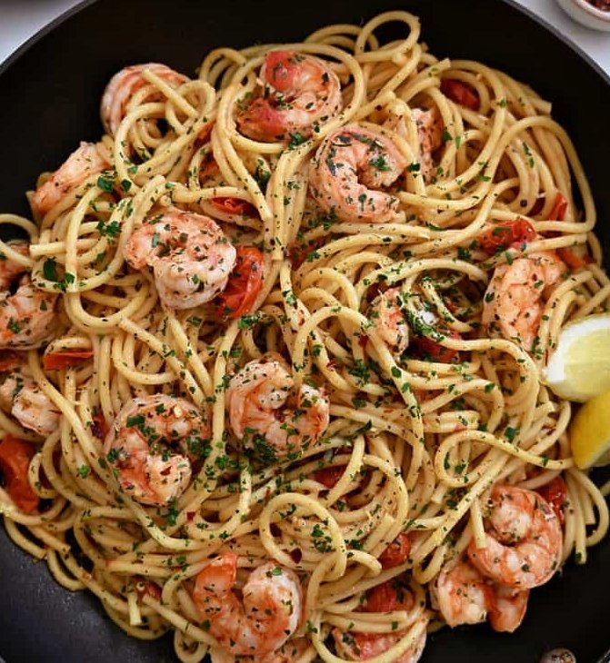 Skillet Shrimp Scampi is a quick and easy dish that can be prepared in a skillet and served over pasta.