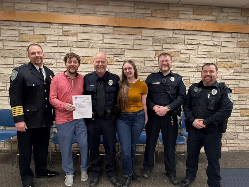 Wautoma City Administrator, Tommy Bohler, swore Officer David Madden into the Wautoma Police Department at the Common Council Meeting. Madden’s badge was pinned on by his daughter, Rylinn Madden.  Madden is a graduate of Marquette School of Law and a member of the Wisconsin State Bar.  Madden has almost 30 years law enforcement experience which includes being a member of the Milwaukee Area Investigative Team, Swat Commander and instructor, Evidence Technican and multiple instructor certifications to include active shooter reponse.  In addition, Madden has over 20 years’ experience as a police academy instructor in Milwaukee. The photo includes: Chief Paul Mott, City Administrator Tommy Bohler, Officer David Madden, Rylinn Madden, (Officer Maddens daughter), Officer Ryan Belke and Officer Justin Jackson.