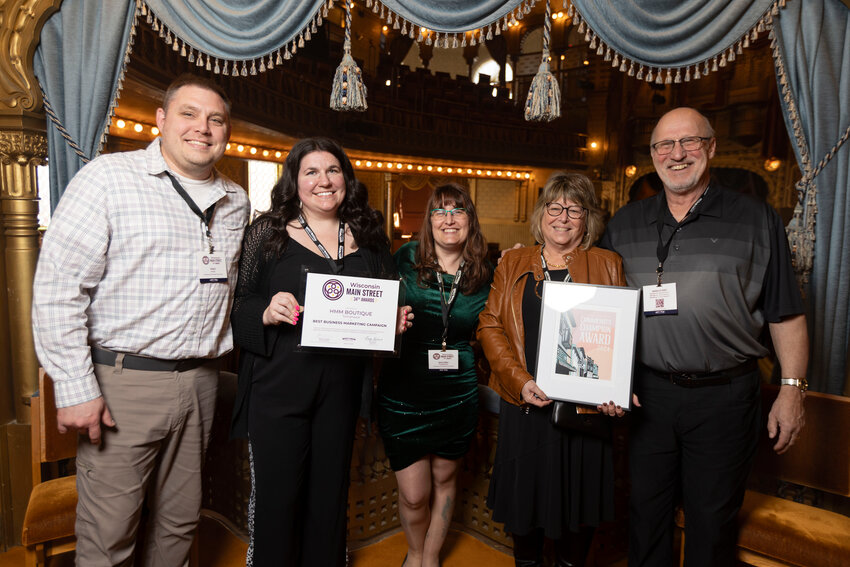 Pictured, from left, are Matt and Jenna Pultz of HMM Boutique; Tomahawk Main Street Inc. (TMS) Executive Director and Nominator Jennifer Turkiewicz; and Mary and Mike Smith.