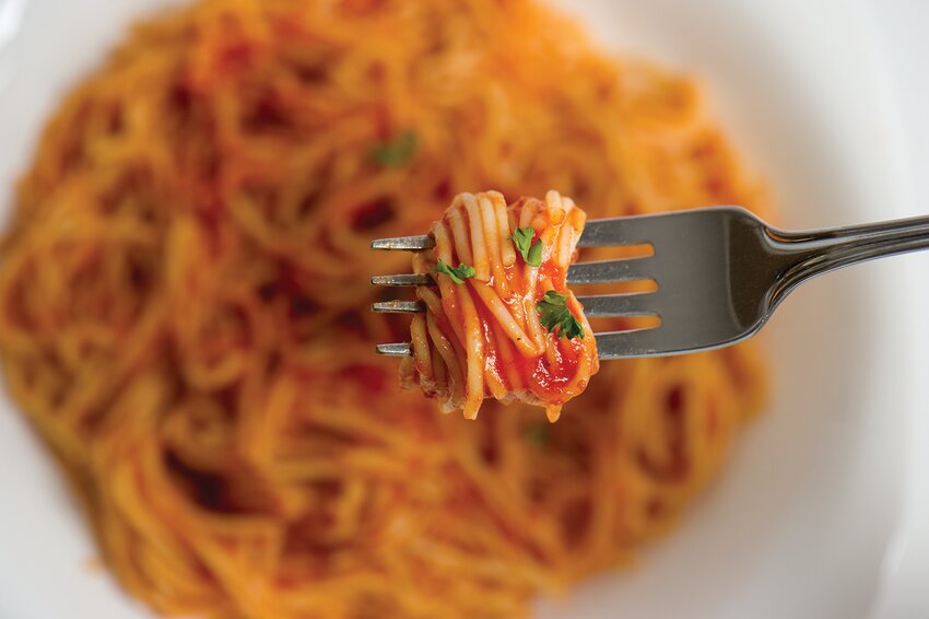 Spaghetti dinner stock photo.