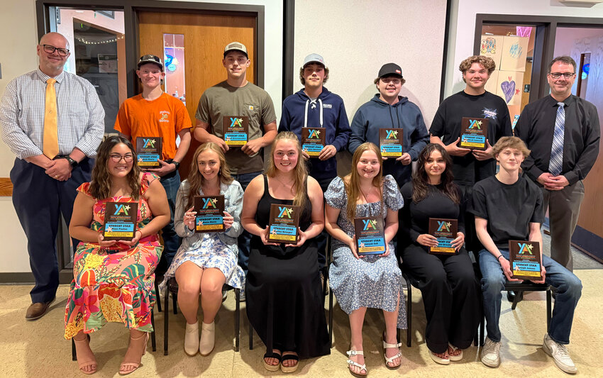 MHS Youth Apprentices (YA) honored as Student Stars. Front row, L to R:  Maya Paulus, YA at Nicolet Bank; Anna Hintz, YA at Trinity Lutheran Early Learning Center; Marley Krueger, YA at Brookeâ€™s School of Dance; Takiyah Sell, YA at Daveâ€™s County Market; Jocelynn Broullire, YA at Organique Clinic; and Joseph Jensen, YA at Walmart. Back row L to R:  Shannon Murray, MAPS Superintendent of Schools; Noah Moore, YA at Geiss Meat Service; Russell Gruetzmacher, YA at Gruetzmacher Enterprises; Brandon Skomars, YA at Gold Medal Cattle Company; Kaden Hannemann, YA at Bricknerâ€™s Park City; Shaddock Schmidt, YA at Walmart; and Brad Potter, Merrill High School Associate Principal. Missing from photo:  Evan Fredericks, YA at Brickner's Park City..