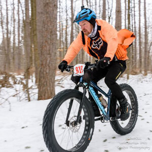 At IRONBULL's Last Hurrah, Chris Schotz flies by enroute to a 2nd place finish in the 20k fat tire bike race.  Photo credit: Coates Photography
