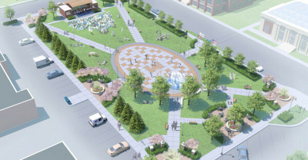 A rendering of the proposed downtown community square. (Rendering provided by landscape architect Randy Lueth)