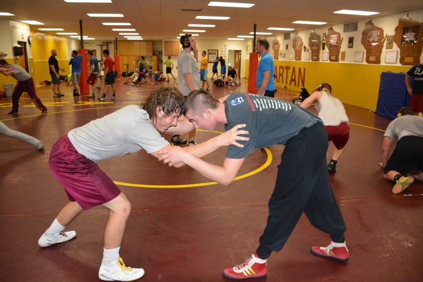 Spartan state qualifers Dalton Smerchek, left, and Cullen Ducat practice for this year's matches.