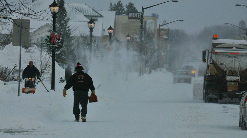 Steele Street in Algoma bustled with activity Tuesday morning after the big snowstorm.