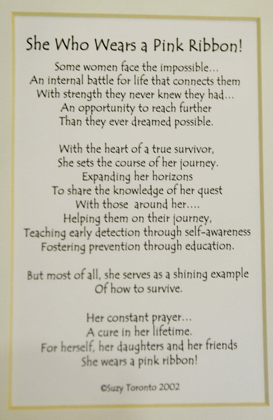 A poem by Suzy Toronto is a favorite inspirational read for those involved in the Ribbon of Hope.
