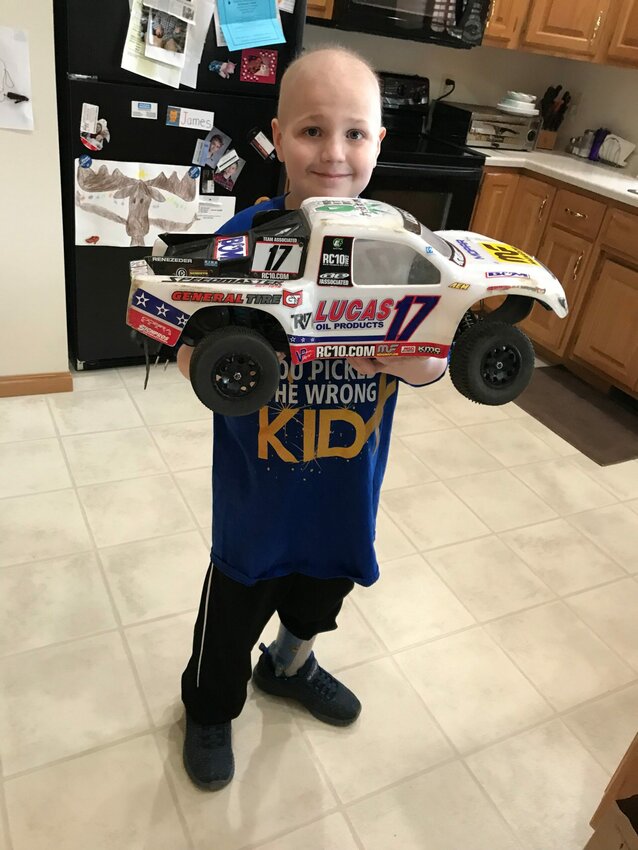 Seven-year-old cancer patient James Yedica with his radio-control truck.