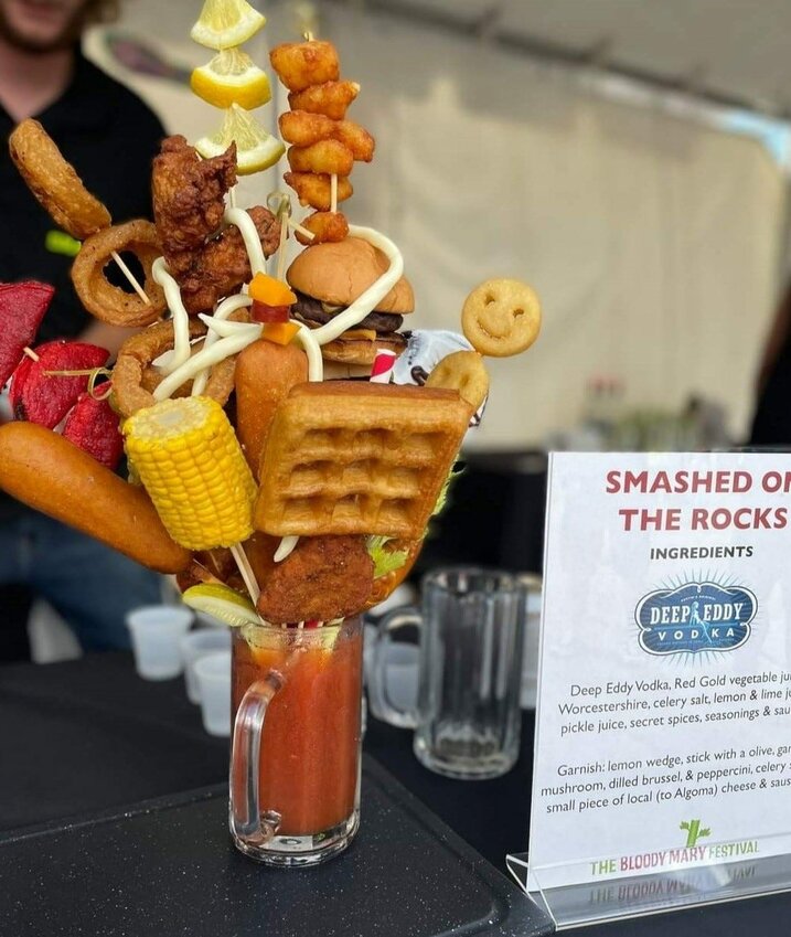 Smashed on the Rocks Saloon had an example of the loaded bloody marys in makes Saturdays and Sundays in its Algoma establishment on display at The Bloody Mary Festival in Milwaukee. Smashed on the Rocks' standard bloody mary won the Peoples Choice voting and two second places from festival judges.