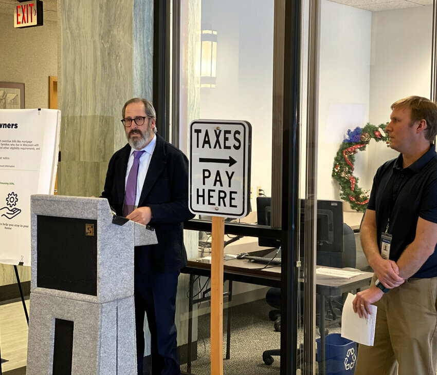  Brown County Executive Troy Streckenbach, at left, and Brown County Acting Treasurer Charles Mahlik