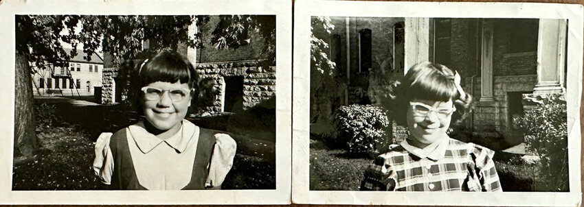 June Muller, left, and her sister, JoAnn, are photographed outside of the St. Joseph's Orphange in the 1940s. Submitted photo