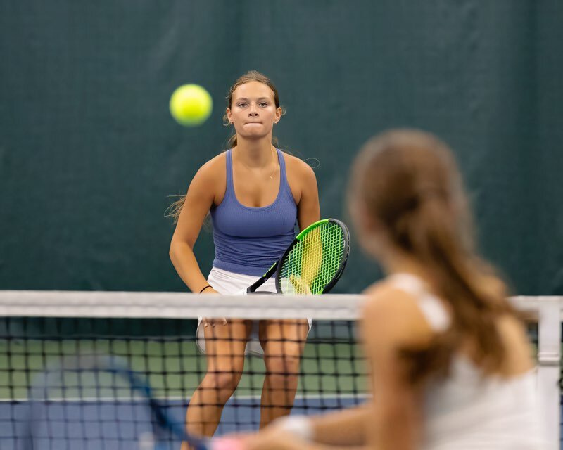 Notre Dame #2 Singles Mia Miller keeps her eye on the ball during the match.