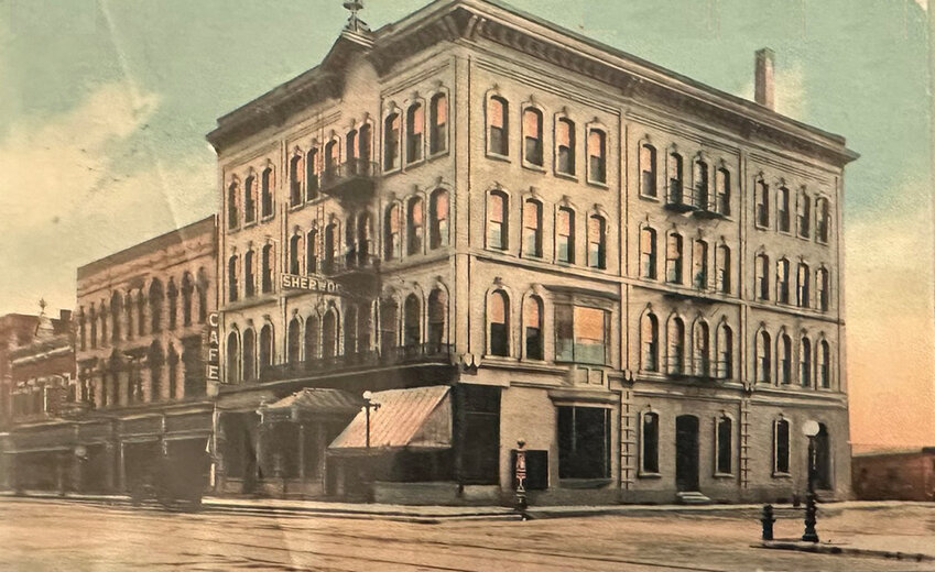 Built in 1874 on the southwest corner of Washington and Cherry in downtown Green Bay, the Cook Hotel — as it was known at that time — was one of the finest hotels north of the bustling city of Chicago. The hotel was also known by the names of Straubel, Felch and Frontenac. Here the business was called the Sherwood Hotel in approximately the 1930s. The building was torn down in 1981.