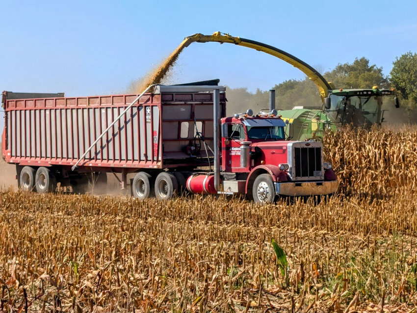 Hot, dry weather has helped dry corn in the fields. Ebert Farms west of Algoma was harvesting when this shot was taken Wednesday afternoon, Sept. 18. According to the U.S. Department of Agriculture, about 3.7 million acres of corn was planted in Wisconsin this year.