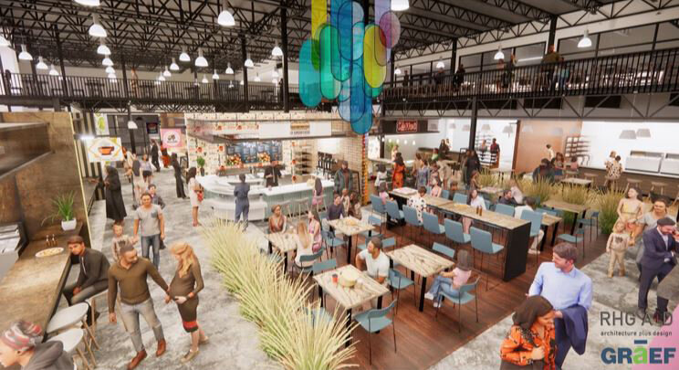 The project is a 45,000-square-foot community event space planned for the downtown area which will feature vendors offering locally-sourced products.