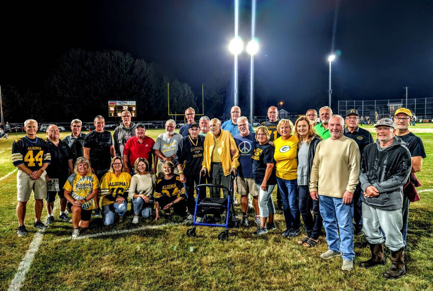 Algoma’s 1974 Packerland Conference champion football team was honored at halftime of the Wolves’ 36-7 win over visiting Green Bay NEW Lutheran/Oneida/Providence Co-op on Sept. 20.