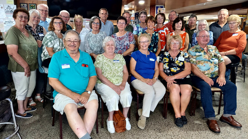 The Luxemburg High School class of 1966 held its 58th reunion at the Rendezous of Luxemburg on Sept. 17. Pictured in front row from left are Larry Sampo, Darlene Dart VanderPlas, Dotty Dorner Kinnard, Linda Derene Shefchik and Stan Dejardin; middle row: Karen Mellen Basten, Rose Hendricks Haen, Sue Linzmeier Strebel, Marilyn Duesher Mueller, Kathy Dorner Degrave, Judy Mathu Salmon, Bonnie Novak Marcelle and Helen Dellmann Lacrosse; back row: Diane Daul Nimmer, Don Budzban, Jim Bins, Judy Hoppe Paris, Jerome Kollross, LeRoy Shefchik, Mary Kay Van Drisse Seidl, Barb Dorner Treml, Steve Derenne, Harold Allen and Warren Allen.