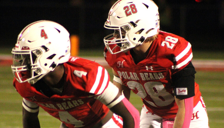 Levi Hebbe and Levi Strange line up as receivers for Hortonville Oct. 4 in the Polar Bears' game with Fond du Lac..Greg Seubert Photo