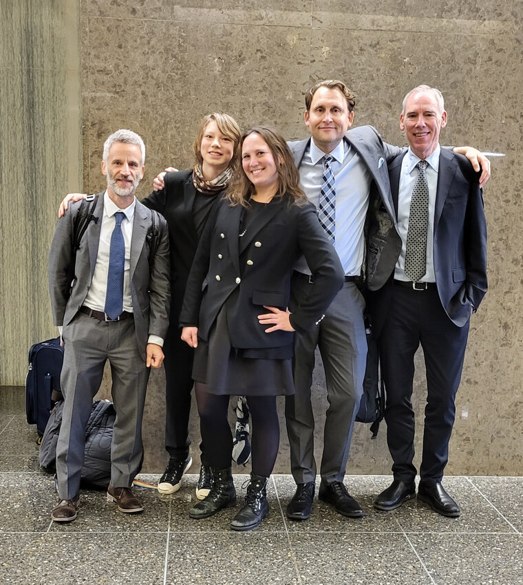 From left to right: Attorney Chris Nidel, Plaintiff Ko Staudenmaier, Plaintiff Brenda Staudenmaier, Attorney Michael Connett and Attorney Andy Waters.