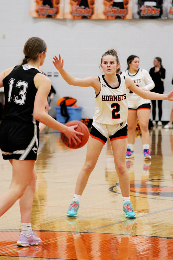 Addison Kirn gets into defense mode against Princeton/Green Lake.