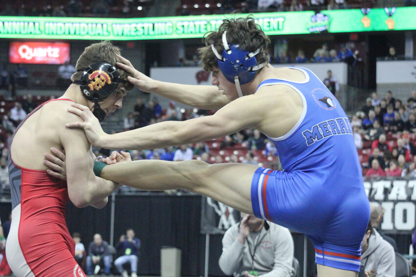 Remington Skic, while having a leg-up, doesn't appear to have the advantage in his first match against Devon Lietzau from Sparta, but he's battling hard.