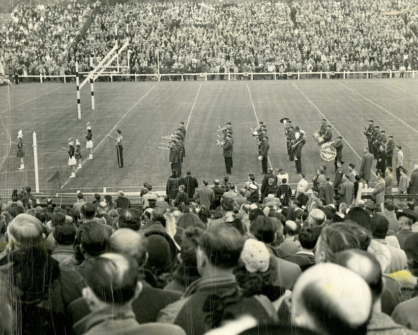 The Lumberjack Band on the field at City Stadium in an undated photo.