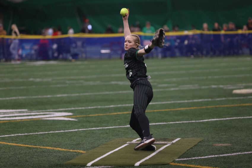 Rhinelander freshman Aleece Johnson prepares to pitch to a Phillips batter.