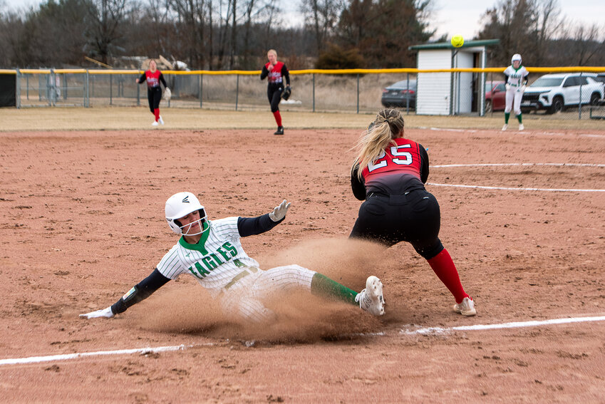Oakley Omernik swings for a pitch against Port Edwards.