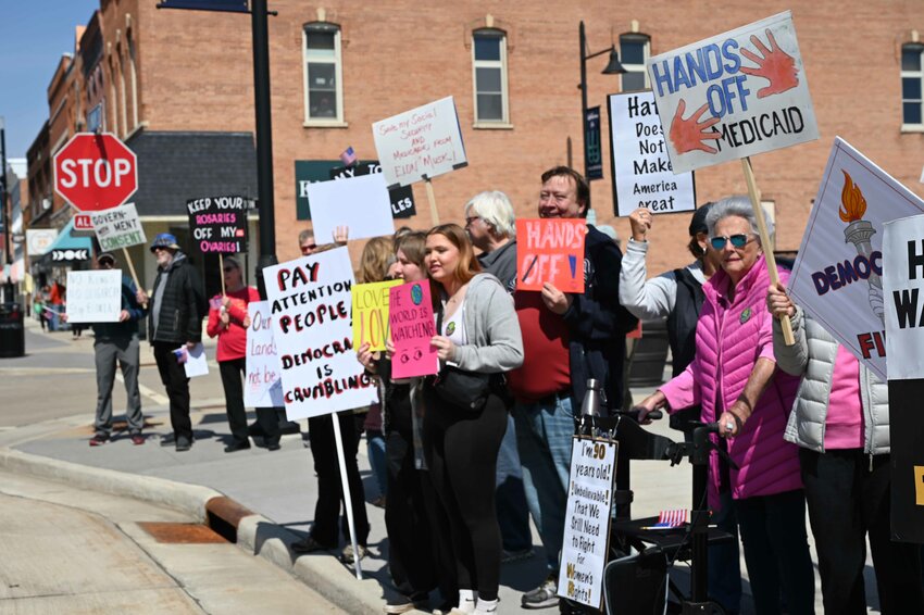 About 140 people gathered in downtown Waupaca on April 12 to voice concerns over the current presidential administration and their policies.
Emily Doud Photo