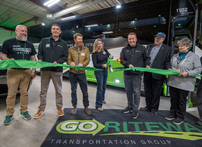 GO Riteway held a ribbon-cutting ceremony at their Marinette location on Wednesday, April 9. Pictured left to right are Marinette School Bus Operations Manager Dan Anderson; Commercial Services COO Steve Fazlovic; Co-Owners RJ and Wendy Bast; President Bob Zanotti; Former owner Tom Westlund; and Co-Owner Rochelle Bast.