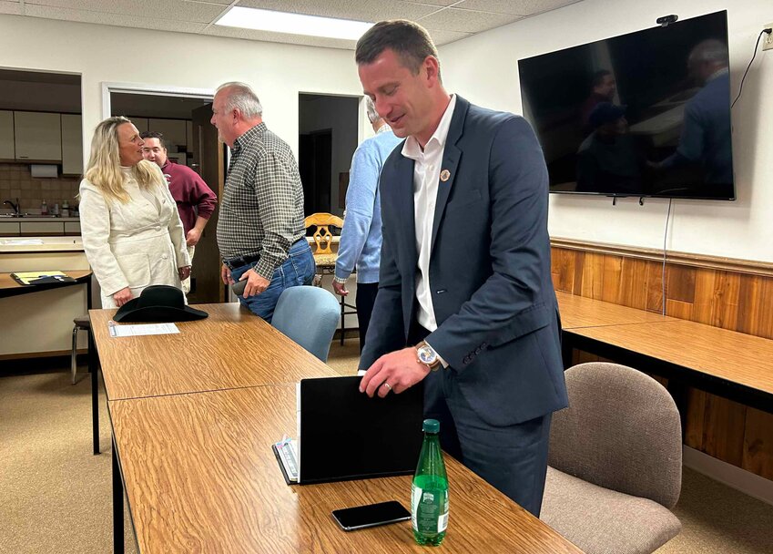 Iola's new state representatives, Corey Tomczyk and Brent Jacobson, head to the Village Hall for a town hall-style meeting. 
Emily Doud Photo