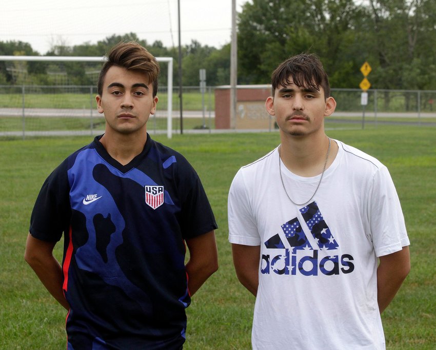 Isaiah Lopez, left, and Chris Coonce return as a key soccer defender and forward respectively and are among eight seniors participating on the Moberly Spartans boys 2021 soccer team.
