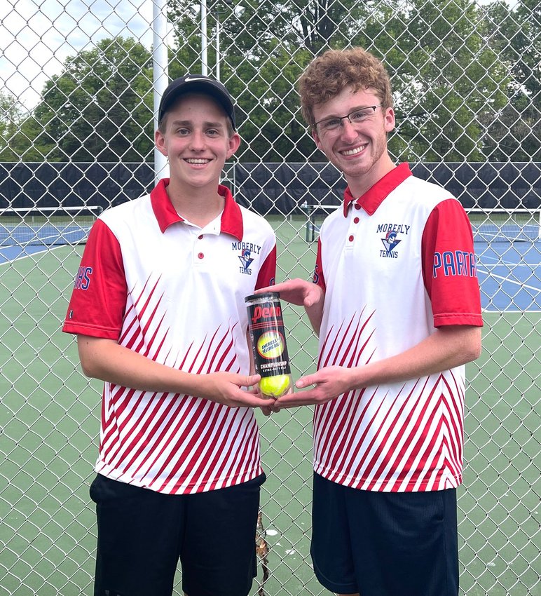 Moberly varsity tennis doubles team of senior Nick Faiella,, right, and sophomore Max Meystrik qualified for the 2021 MSHSAA Class 1 Boys Tennis Championships taking place May 21-22 in Springfield.
