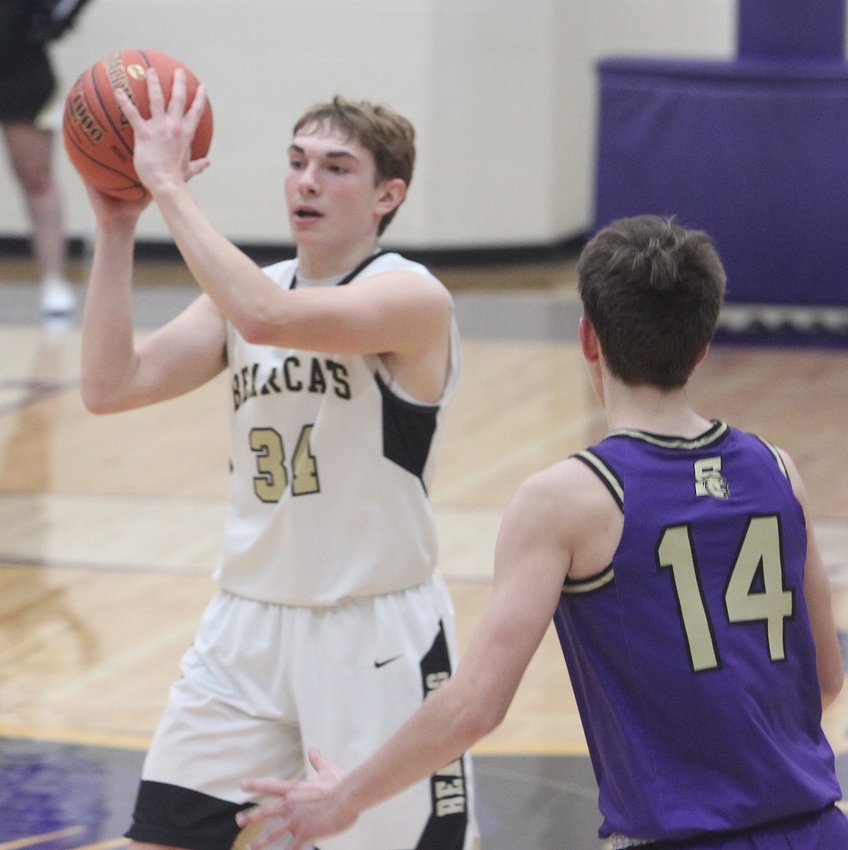 Isaac Brockman (#34) supplied four points Saturday afternoon to help the Cairo Bearcats cruise past Pilot Grove winning 74-42.
