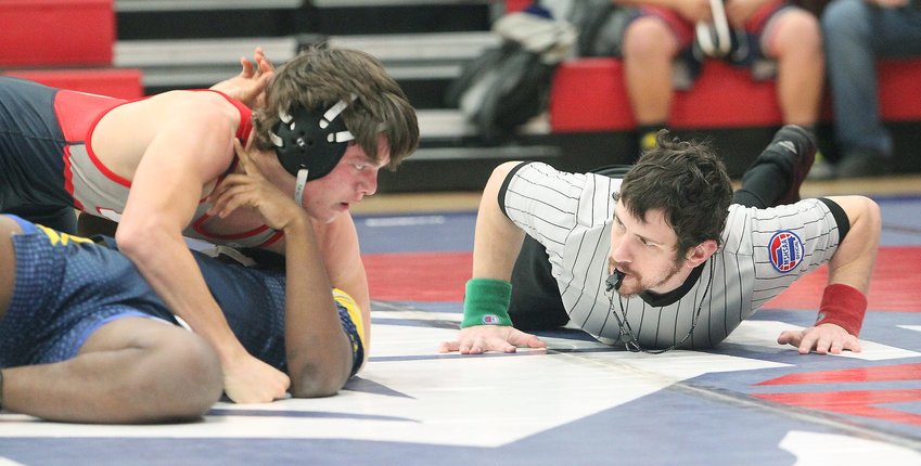 Moberly freshman 138-pound wrestler Gage St. Clair (on top) carries a 2-1 record into this weekend's Spartans Duals hosted at the high school. Wrestlers from nine schools are scheduled to compete in this two-day event where each team competes in a total of seven dual matches. The event starts at 5:30 p.m. Friday and 10:30 a.m. Saturday, but spectators must wear an appropriate PPE mask and follow social-distancing guidelines.
