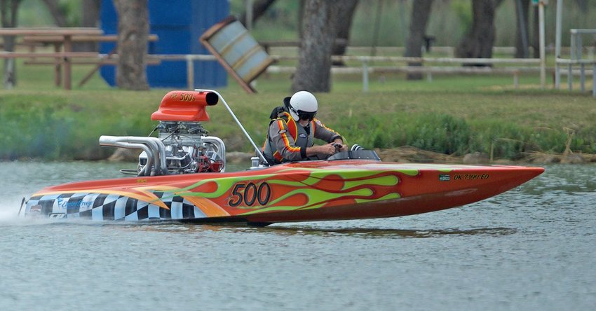 A competitor speeds down Lake Nasworthy during the Drag Boat Races Showdown in San Angelo, Texas, on Saturday, June 26, 2021. (Courtesy of Gannett Co.)