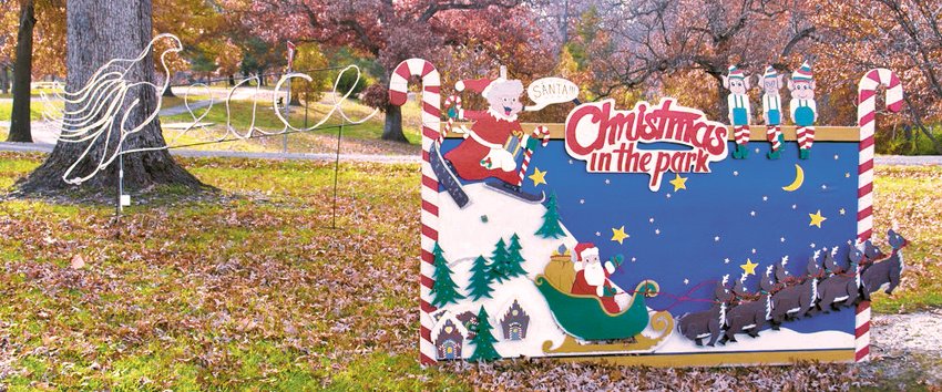 The entrance to Rothwell Park from Holman Road which features a welcome sign to Christmas in the Park. (Michael Allshouse)