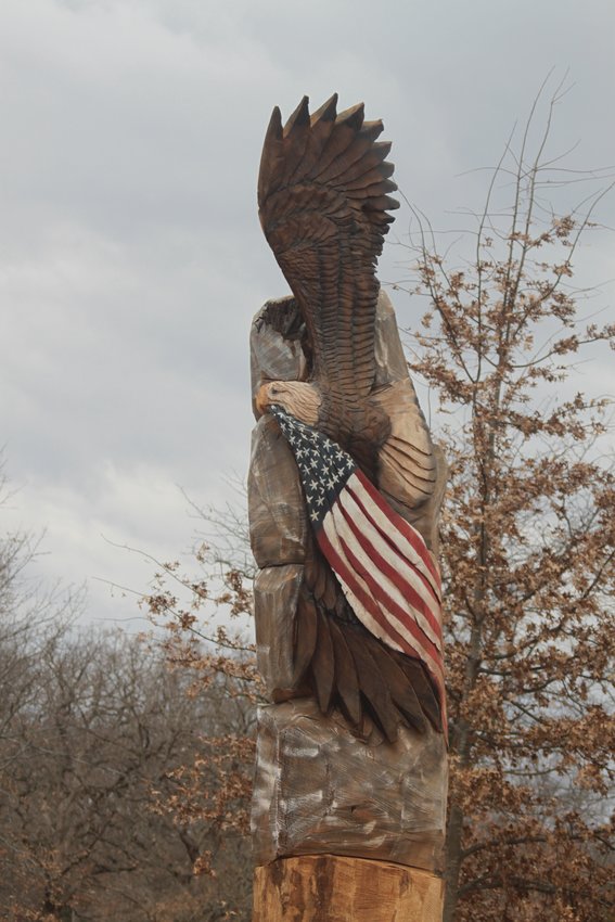 This chainsaw carving was finished on Thursday, Feb 10 by Jason Morton of Eagle Ridge Chainsaw Carvings from Strafford. It is located in Rothwell Park in Moberly. (Tina Hubert)