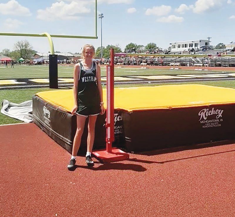 Westran freshman Emma Wortmann stands by her new school record high jump mark of 5-feet 1-&frac34; inches at the Class 2 Sectional Meet on Saturday in Monroe City.