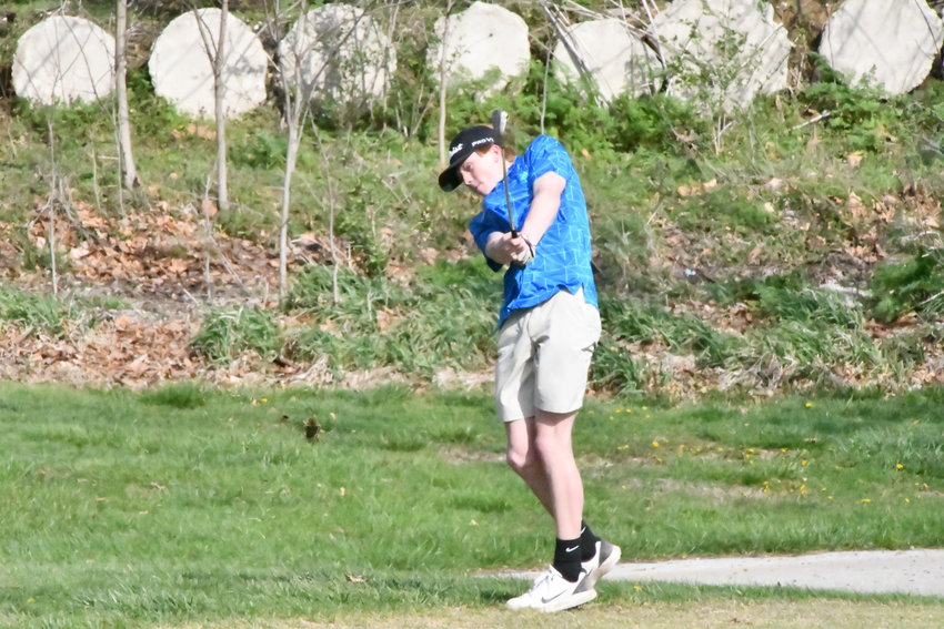 Moberly&rsquo;s Nick Kessler hits a chip shot during a regular-season tournament at Heritage Hills Golf Club. Kessler received the Spartans&rsquo; Leadership Award during a post-season awards presentation on May 12.